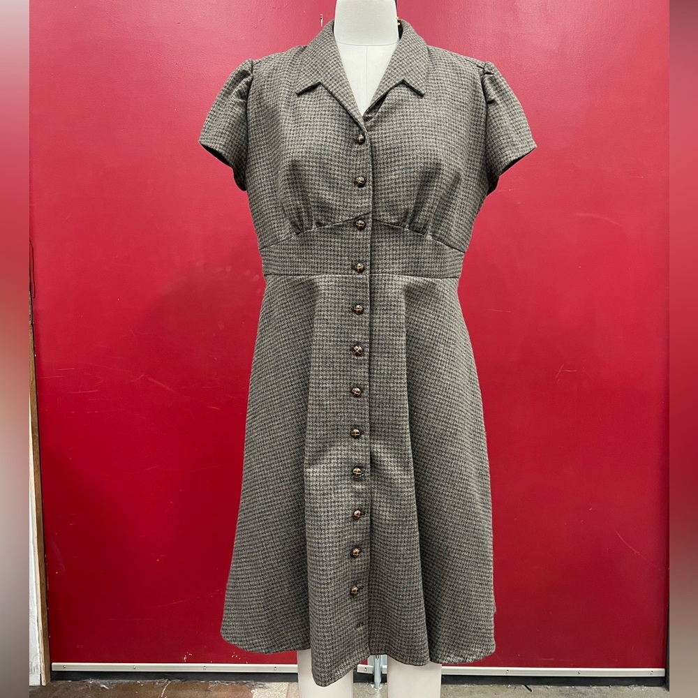 Classic Houndstooth Button-Down Dress - image 1